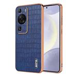 For Huawei P60 / P60 Pro AZNS Electroplated Frame Crocodile Texture Full Coverage Phone Case(Blue)