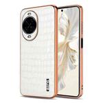 For Huawei nova 14 AZNS Electroplated Frame Crocodile Texture Full Coverage Phone Case(White)
