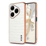 For Huawei Pura 80 5G AZNS Electroplated Frame Crocodile Texture Full Coverage Phone Case(White)