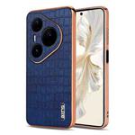 For Huawei Pura 80 Ultra 5G AZNS Electroplated Frame Crocodile Texture Full Coverage Phone Case(Blue)