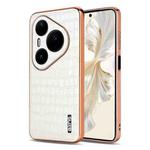 For Huawei Pura 80 Ultra 5G AZNS Electroplated Frame Crocodile Texture Full Coverage Phone Case(White)