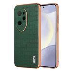 For Honor 100 Pro AZNS Electroplated Frame Crocodile Texture Full Coverage Phone Case(Green)