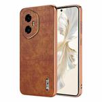 For Honor 300 AZNS Electroplated Frame Crocodile Texture Full Coverage Phone Case(Brown)