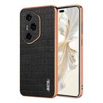 For Honor 300 Ultra AZNS Electroplated Frame Crocodile Texture Full Coverage Phone Case(Black)