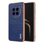 For Honor Magic7 AZNS Electroplated Frame Crocodile Texture Full Coverage Phone Case(Blue)