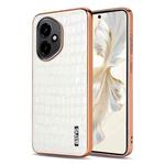 For Honor 400 Global 156.5mm AZNS Electroplated Frame Crocodile Texture Full Coverage Phone Case(White)