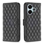 For Xiaomi Poco M6 4G / Redmi 13 4G Diamond Lattice Wallet Flip Leather Phone Case(Black)