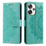 For Xiaomi Poco F6 Totem Flower Embossed Leather Phone Case with Lanyard(Green)