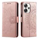 For Xiaomi Poco F6 Totem Flower Embossed Leather Phone Case with Lanyard(Rose Gold)