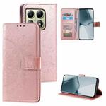 For Xiaomi 14T Totem Flower Embossed Leather Phone Case with Lanyard(Rose Gold)