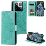 For Xiaomi 15 Pro Totem Flower Embossed Leather Phone Case with Lanyard(Green)