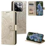 For Xiaomi 15 Pro Totem Flower Embossed Leather Phone Case with Lanyard(Gold)