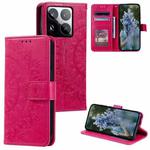 For Xiaomi 15 Pro Totem Flower Embossed Leather Phone Case with Lanyard(Red)
