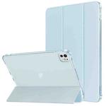 For iPad Pro 11 2024 Tri-fold Holder TPU Cover Frosted Leather Smart Tablet Case withh Pen Slot(Sky Blue)