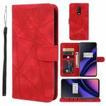 For OnePlus 6T Skin Feel Geometric Lines Leather Phone Case(Red)