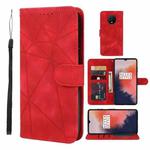 For OnePlus 7T Skin Feel Geometric Lines Leather Phone Case(Red)