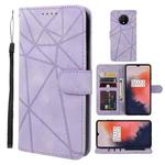 For OnePlus 7T Skin Feel Geometric Lines Leather Phone Case(Purple)
