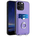For iPhone 15 Pro Max R20 Ring Card Holder Phone Case(Purple)