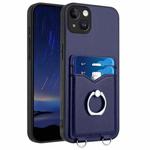 For iPhone 15 Plus R20 Ring Card Holder Phone Case(Blue)
