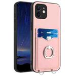 For iPhone 12 R20 Ring Card Holder Phone Case(Pink)