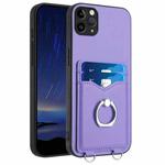 For iPhone 11 Pro Max R20 Ring Card Holder Phone Case(Purple)