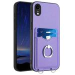 For iPhone XR R20 Ring Card Holder Phone Case(Purple)