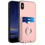 For iPhone XS Max R20 Ring Card Holder Phone Case(Pink)