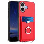 For iPhone 17 R20 Ring Card Holder Phone Case(Red)