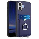 For iPhone 17 R20 Ring Card Holder Phone Case(Blue)