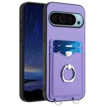 For Google Pixel 9 Pro R20 Ring Card Holder Phone Case(Purple)