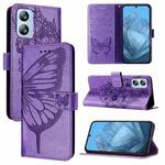 For Blackview A52 Embossed Butterfly Leather Phone Case(Purple)