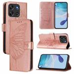 For Blackview Oscal Flat 1C Embossed Butterfly Leather Phone Case(Rose Gold)