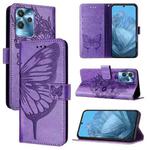 For Oukitel C32 Embossed Butterfly Leather Phone Case(Purple)