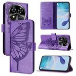 For Oukitel C37 Embossed Butterfly Leather Phone Case(Purple)