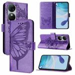 For Oukitel C38 Embossed Butterfly Leather Phone Case(Purple)