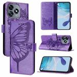 For Oukitel C51 Embossed Butterfly Leather Phone Case(Purple)