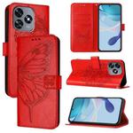 For Oukitel C51 Embossed Butterfly Leather Phone Case(Red)