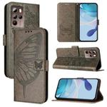 For HTC U24 Pro Embossed Butterfly Leather Phone Case(Grey)