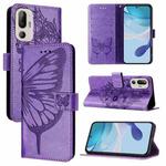 For HTC U24 Pro Embossed Butterfly Leather Phone Case(Purple)