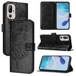 For HTC U24 Pro Embossed Butterfly Leather Phone Case(Black)