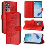 For HTC U24 Pro Embossed Butterfly Leather Phone Case(Red)