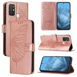 For ZTE Blade A52 Embossed Butterfly Leather Phone Case(Rose Gold)