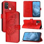 For ZTE Blade A52 Embossed Butterfly Leather Phone Case(Red)