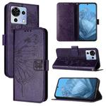 For ZTE Blade V50 Vita Embossed Butterfly Leather Phone Case(Dark Purple)