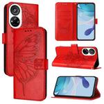 For ZTE Blade V40s Embossed Butterfly Leather Phone Case(Red)