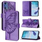 For ZTE Blade A53 Pro Embossed Butterfly Leather Phone Case(Purple)