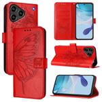 For ZTE Blade A76 4G Embossed Butterfly Leather Phone Case(Red)