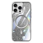 For iPhone 15 Pro Blade MagSafe Magnetic Gradient Glitter PC Phone Case(Silver White)