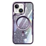 For iPhone 15 Plus Blade MagSafe Magnetic Gradient Glitter PC Phone Case(Purple)