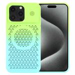 For iPhone 15 Pro Honeycomb Cooling Aromatherapy MagSafe Phone Case(Green Blue)